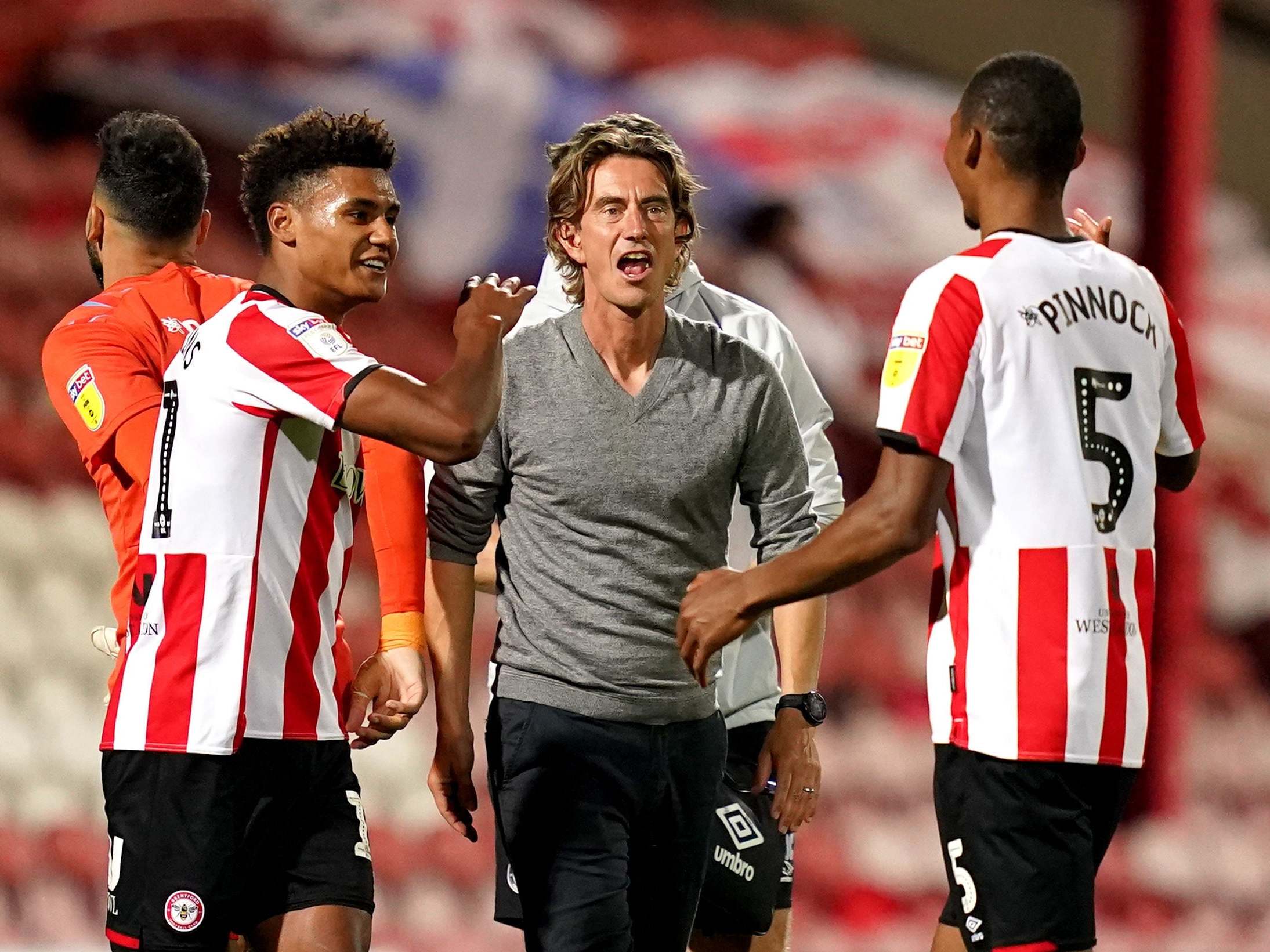 Brentford manager Thomas Frank celebrates their victory
