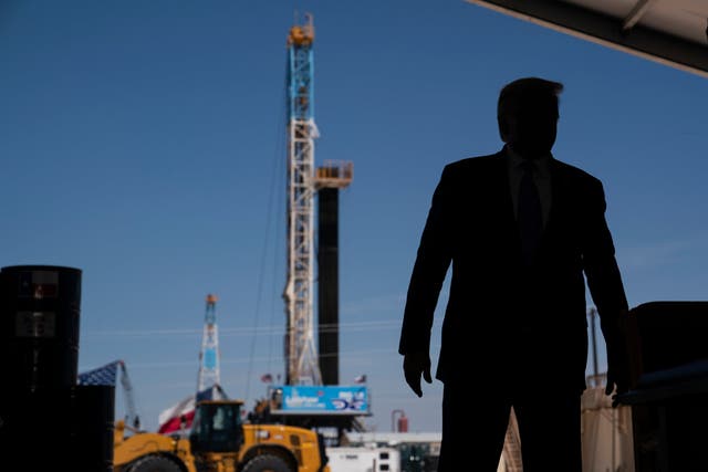 Donald Trump arrives to deliver remarks about American energy production during a visit to the Double Eagle Energy Oil Rig in Midland, Texas on 29 July, 2020
