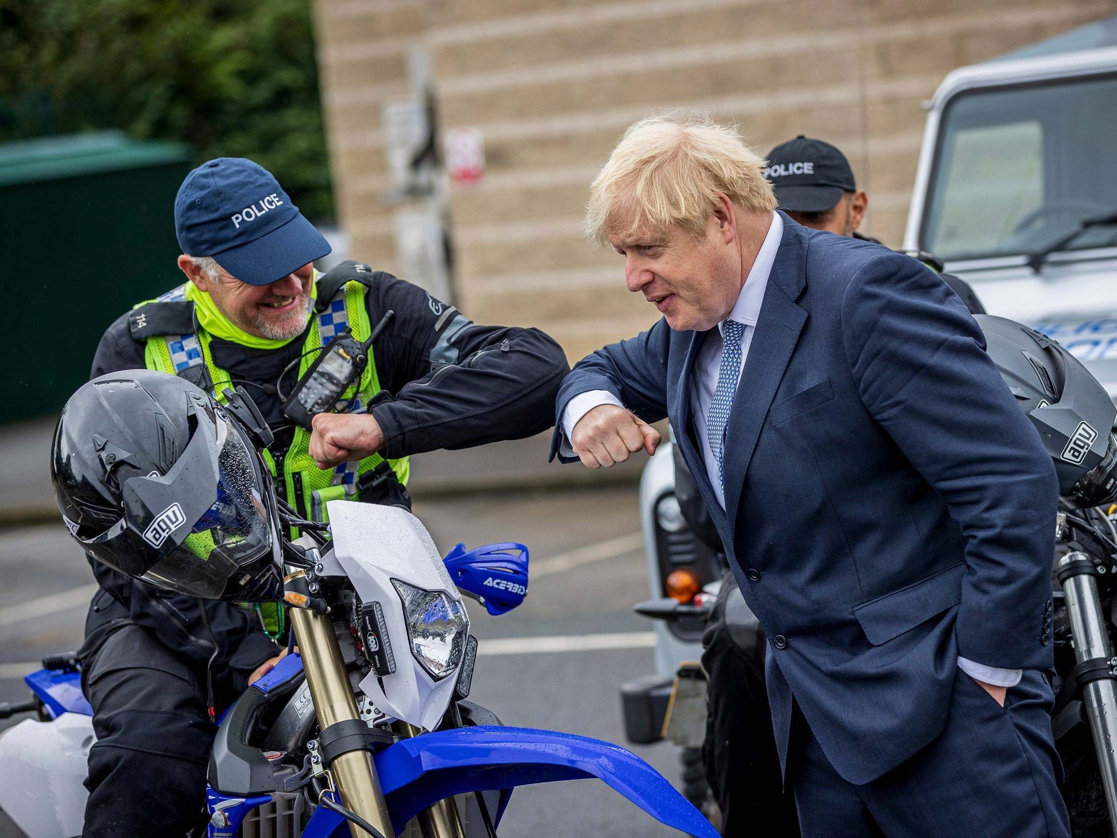 Britain's Prime Minister Boris Johnson meets with police officers during a visit to North Yorkshire Police headquarters, Northallerton