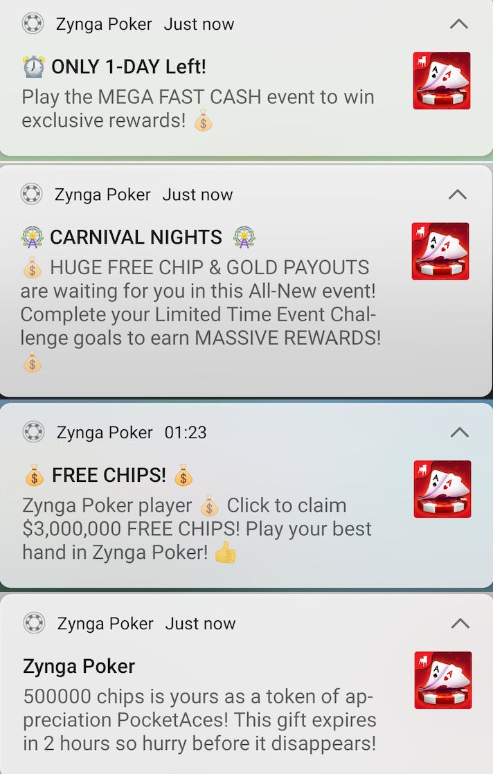 On Android, Zynga Poker is a 12+ game(Multiple screenshots/Zynga)