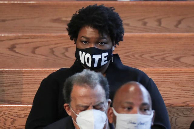 Stacey Abrams, Democratic activist and founder of Fair Fight, a voting rights group, at the funeral of civil rights hero John Lewis in Atlanta, Georgia