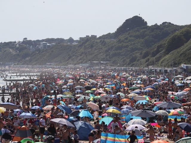 An overcrowded Bournemouth beach on 24 June, 2020.