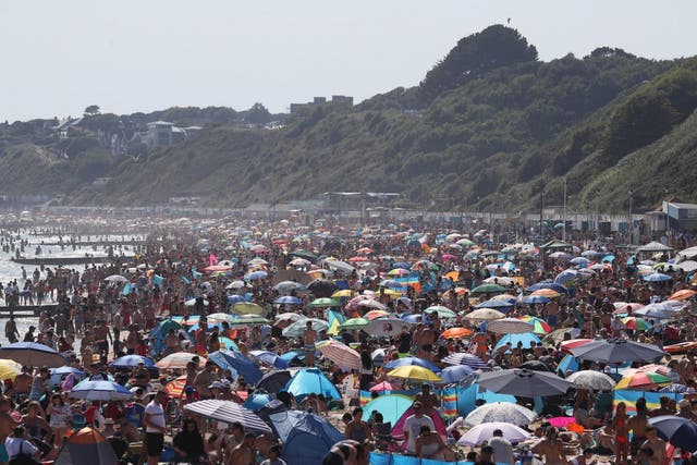 An overcrowded Bournemouth beach on 24 June, 2020.