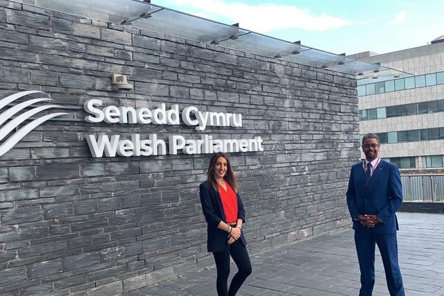 Rosena Allin-Khan and Vaughan Gething outside the Welsh parliament