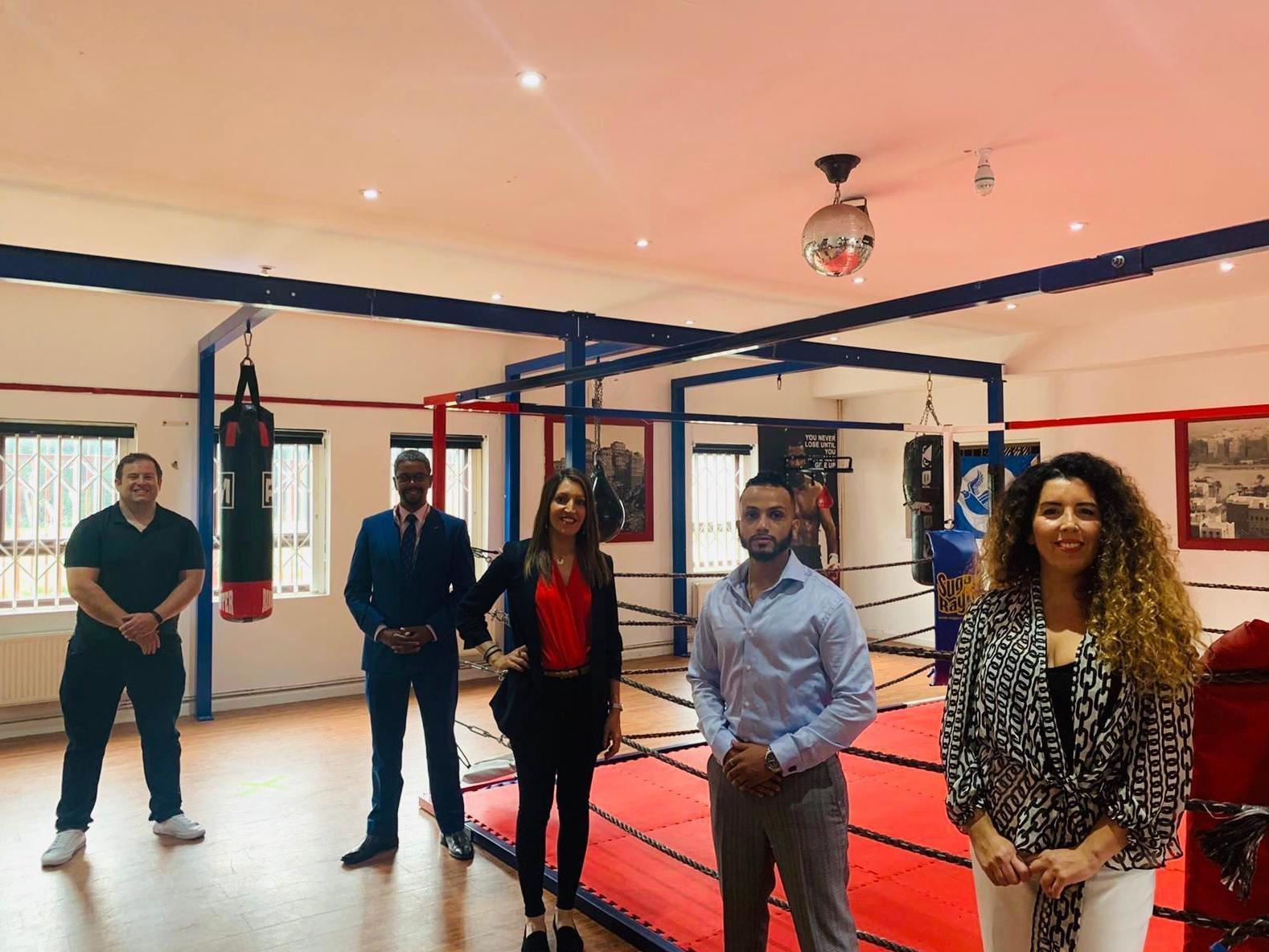 Rosena Allin-Khan with Vaughan Gething, second from left, on a trip to Tiger Bay Boxing Club in Cardiff