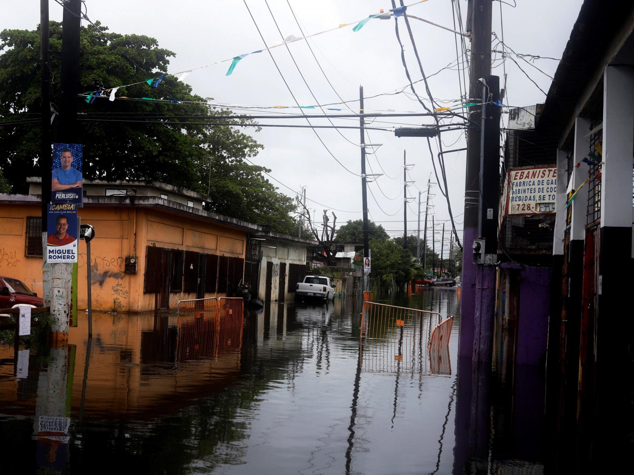 Streets were flooded during the passage of tropical storm Isaias, in San Juan, Puerto Rico