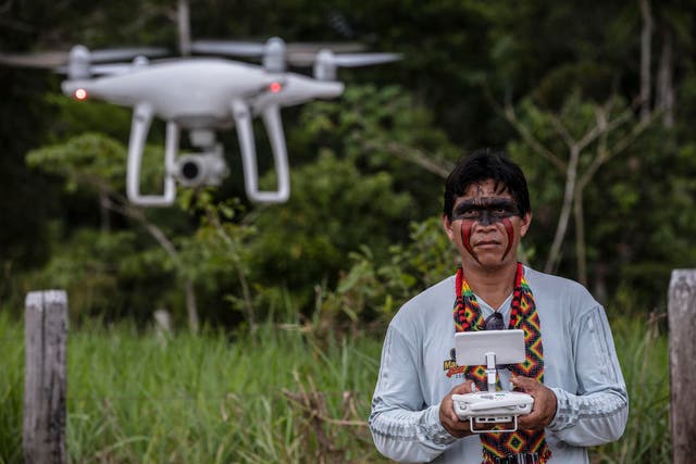 Ismael Menezes Brand?o of the Si? Shanenawa people takes part in drone training Porto Velho, Rond?nia, Brazil