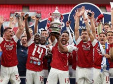 Aubameyang drops the trophy after winning FA Cup for Arsenal