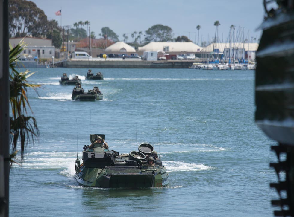 Eight service members are presumed dead after a US Marines amtrac craft, like those pictured returning to shore in 2017, sank near Camp Pendleton in California.