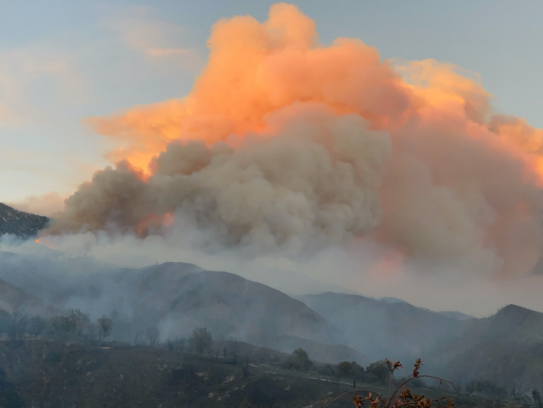 The fire department photographs show a huge plume of smoke rising from the mountainous countryside