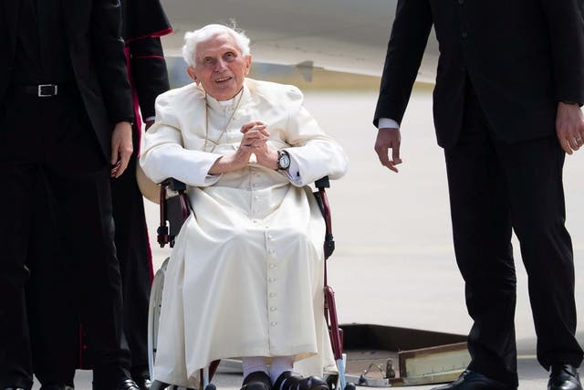 Emeritus Pope Benedict XVI pictured at Munich airport in June
