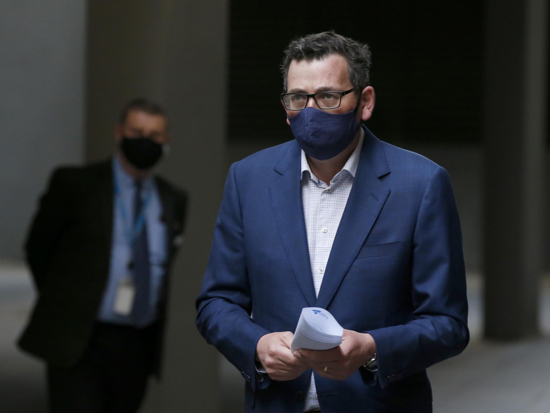 Victoria Premier Daniel Andrews arrives at the daily briefing in Melbourne, Australia