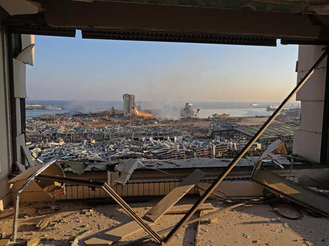 A view shows the aftermath of the blast at the port of Lebanon's capital Beirut, on 5 August 2020