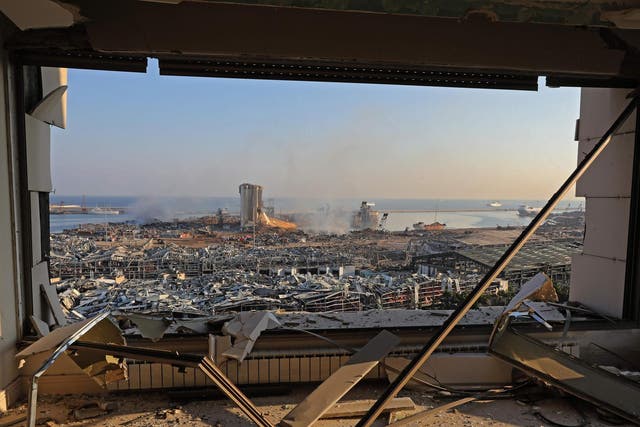 A view shows the aftermath of the blast at the port of Lebanon's capital Beirut, on 5 August 2020