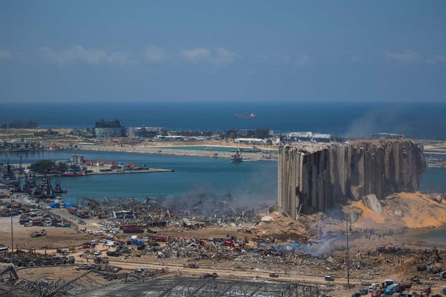 People work at the site were a massive explosion occurred that shook Beirut on Aug. 5, 2020 in Lebanon