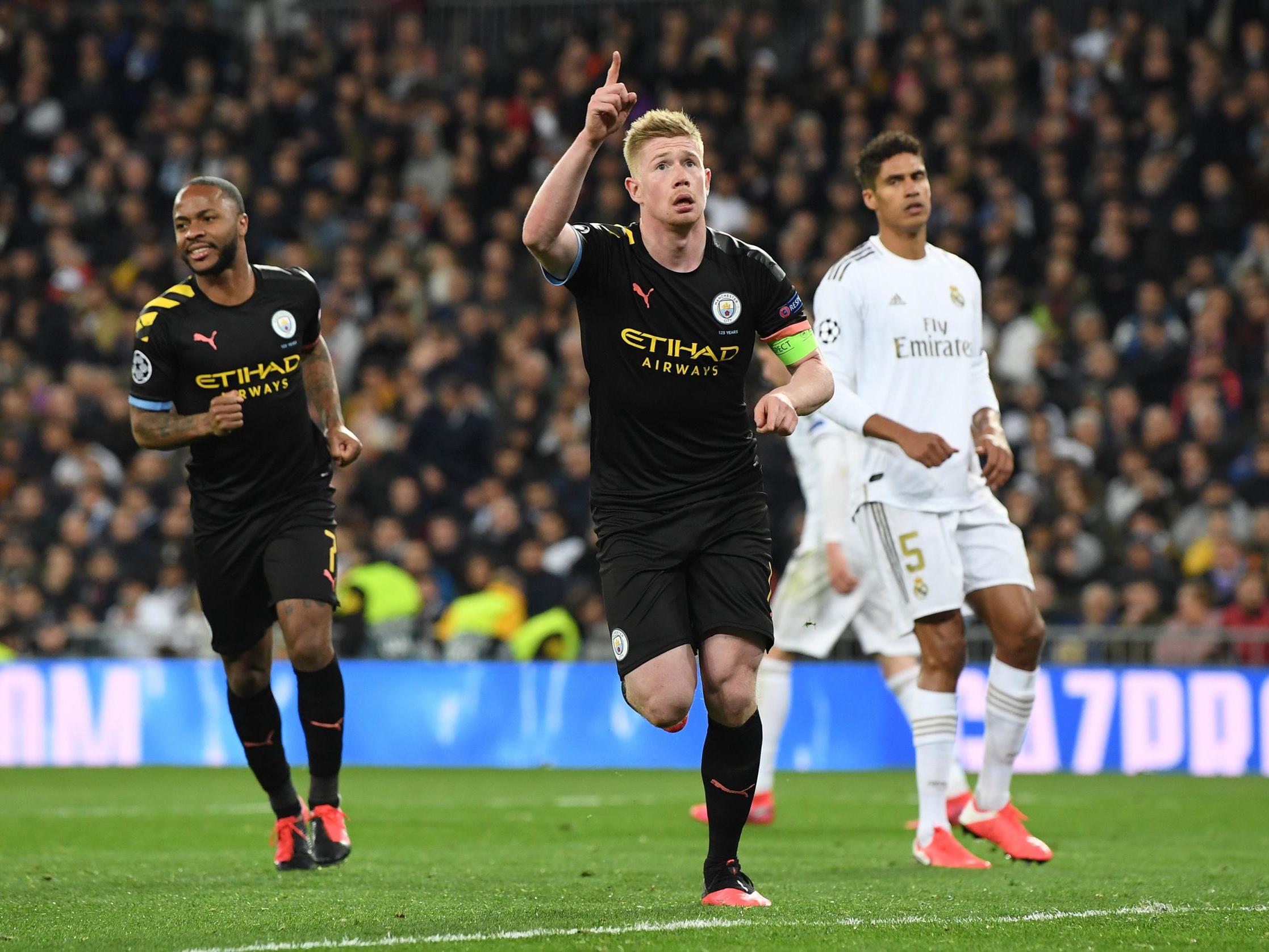 Kevin De Bruyne of Manchester City celebrates after scoring