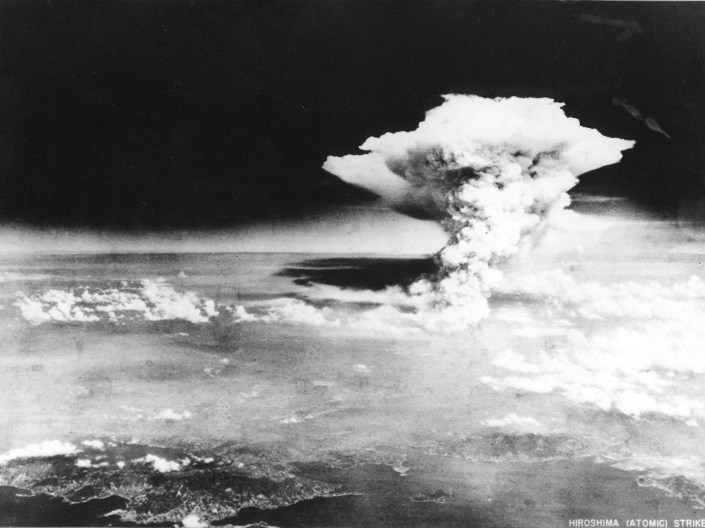 Photograph taken on 6 August 1945 by the US Army and released via the Hiroshima Peace Memorial Museum shows a mushroom cloud caused by the atomic bomb dropped by the B-29 bomber Enola Gay over the city of Hiroshima