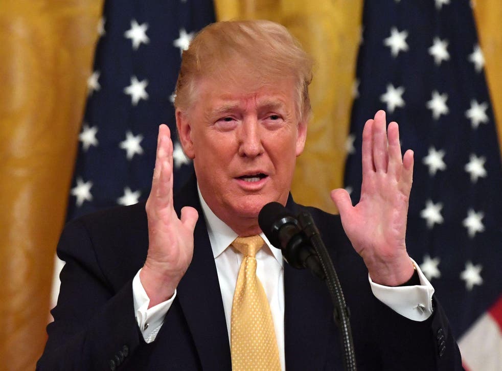 US President Donald Trump gestures as he speaks at the Presidential Social Media Summit at the White House in Washington, DC, on July 11, 2019