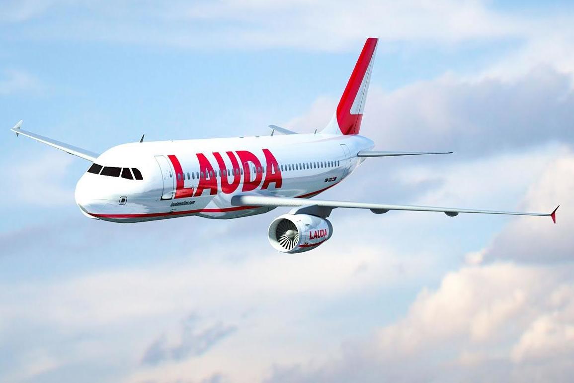 Flying high: an Airbus A320 belonging to Laudamotion, part of the Ryanair Group