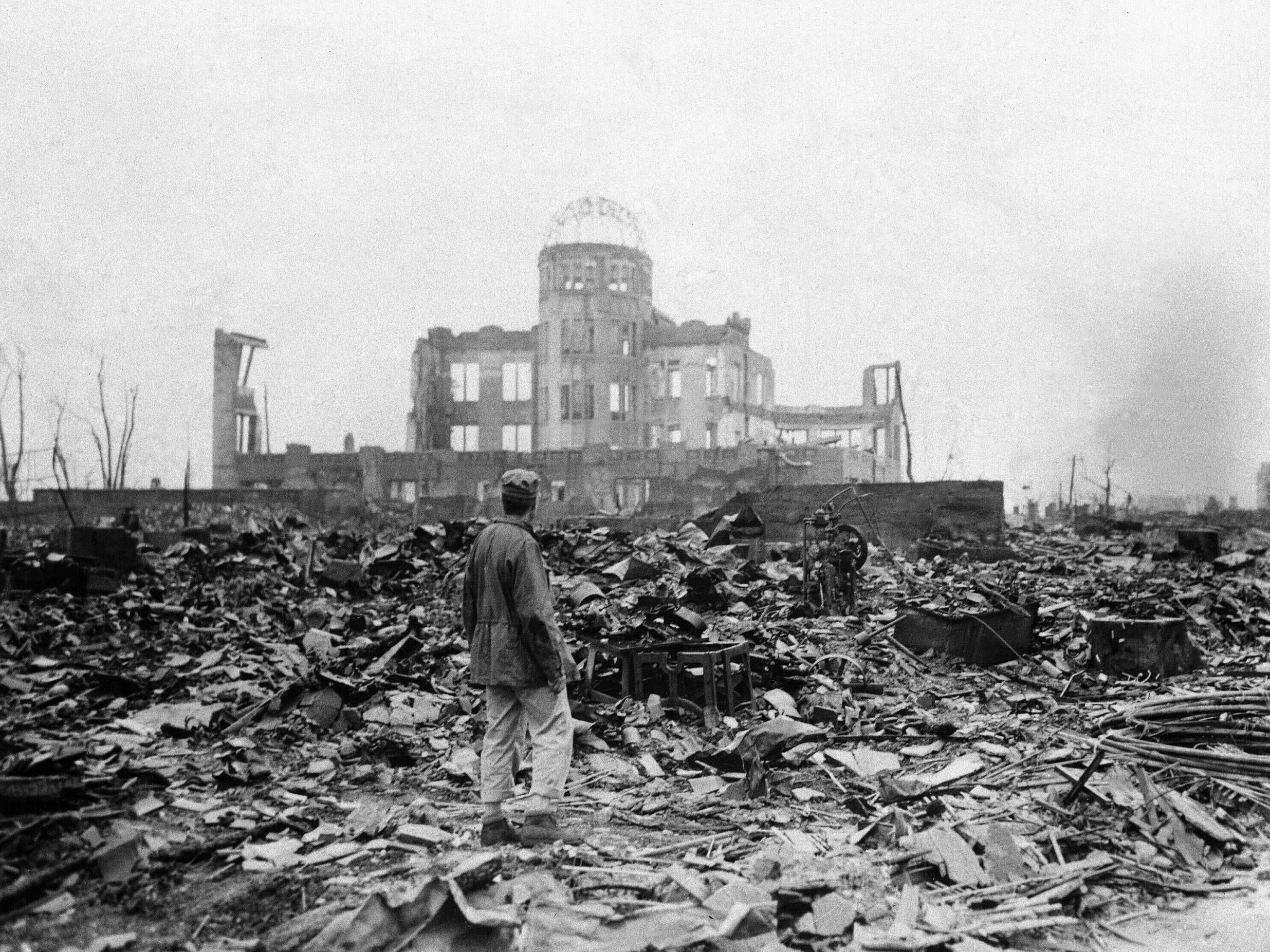 Hiroshima picture on 8 September, 1945, a month after an atomic bomb was dropped on the city (AP Photo/Stanley Troutman)