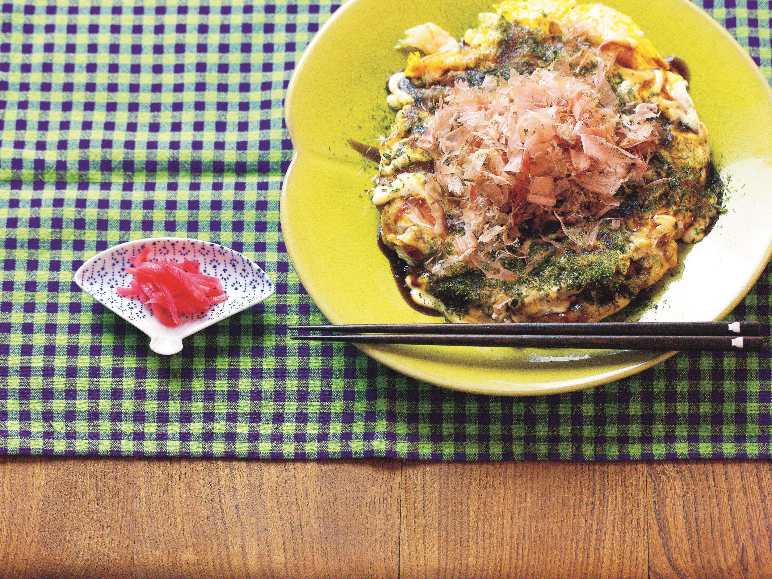 The beauty of okonomiyaki (above) is you can use any ingredients you want