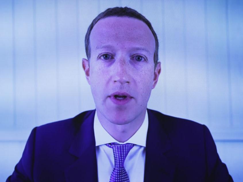 Facebook CEO Mark Zuckerberg appears during an Antitrust hearing on Capitol Hill on 29 July, 2020