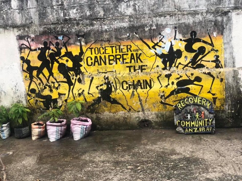 An uplifting mural outside a detox centre in Stone Town