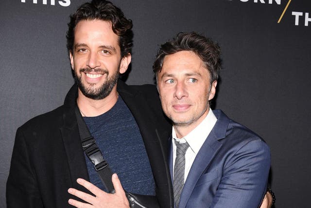 The late Nick Cordero pictured with his friend and former co-star Zach Braff in 2019