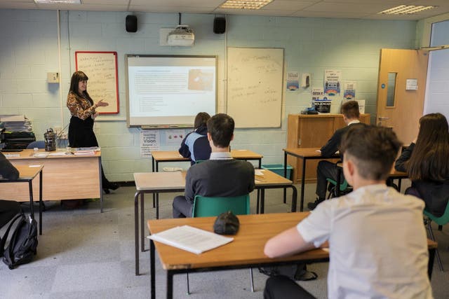 Pupils sit apart during a socially distanced lesson