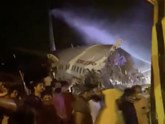 The fuselage of the plane was split in two after the jet slipped off the runway