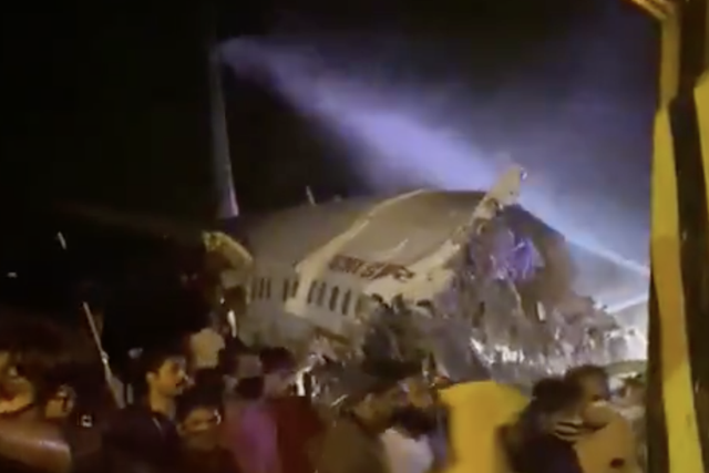 The fuselage of the plane was split in two after the jet slipped off the runway