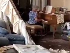 Beirut grandmother plays piano amongst wreckage of home