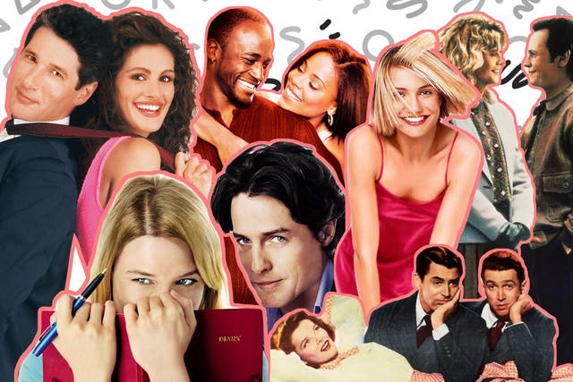 Beautiful people falling in love: Poster artwork from Pretty Woman, Bridget Jones's Diary, Brown Sugar, The Philadelphia Story, There's Something About Mary and When Harry Met Sally