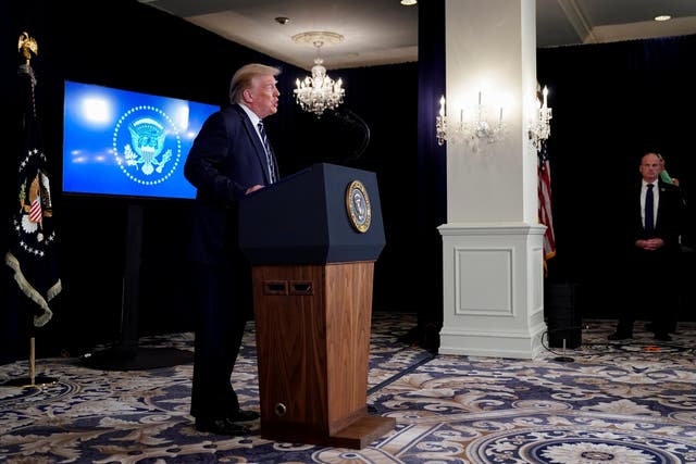 Donald Trump addresses a news conference at his golf resort in Bedminster, New Jersey, on 7 August, 2020