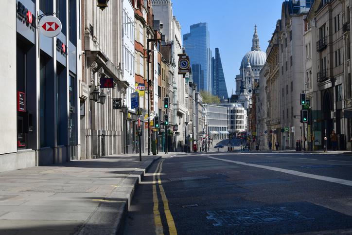 Empty streets in London at the height of the lockdown
