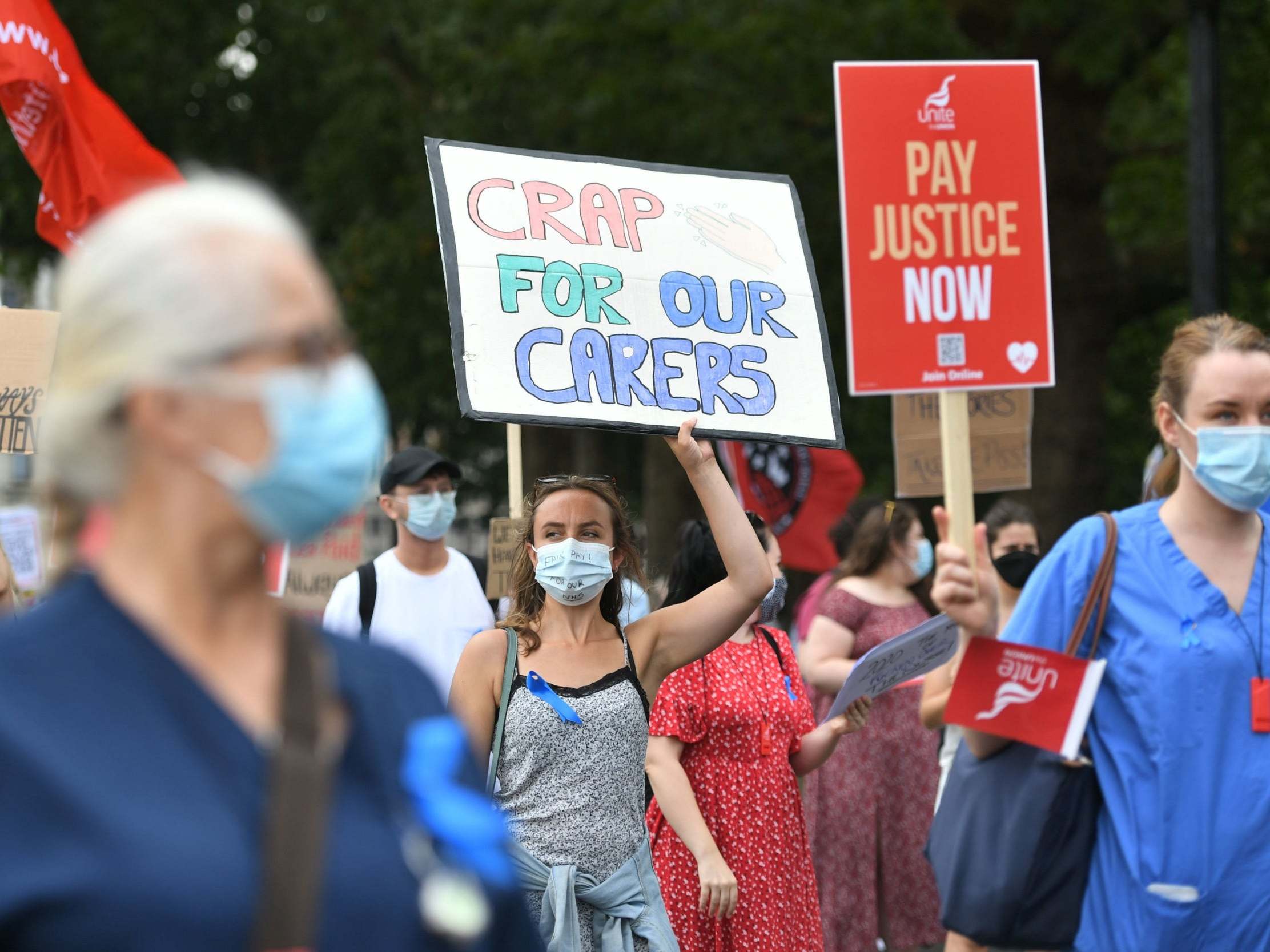 NHS workers in St James's Park, London, during their demonstration as part of a national protest over pay