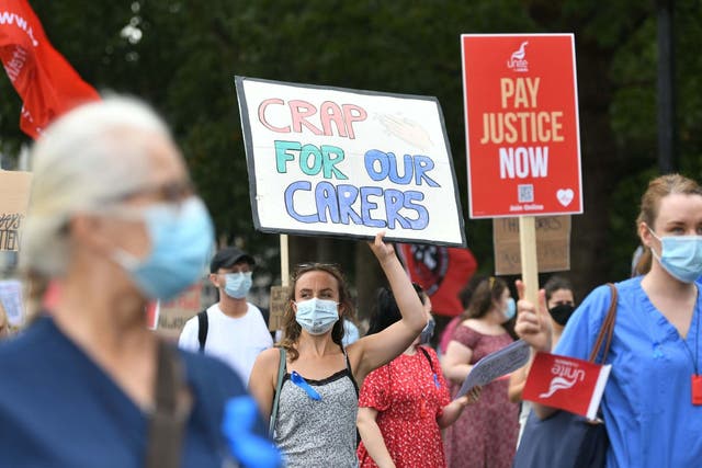 NHS workers in St James's Park, London, during their demonstration as part of a national protest over pay