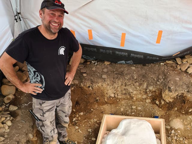 Mariusz Stepien with the hoard he found