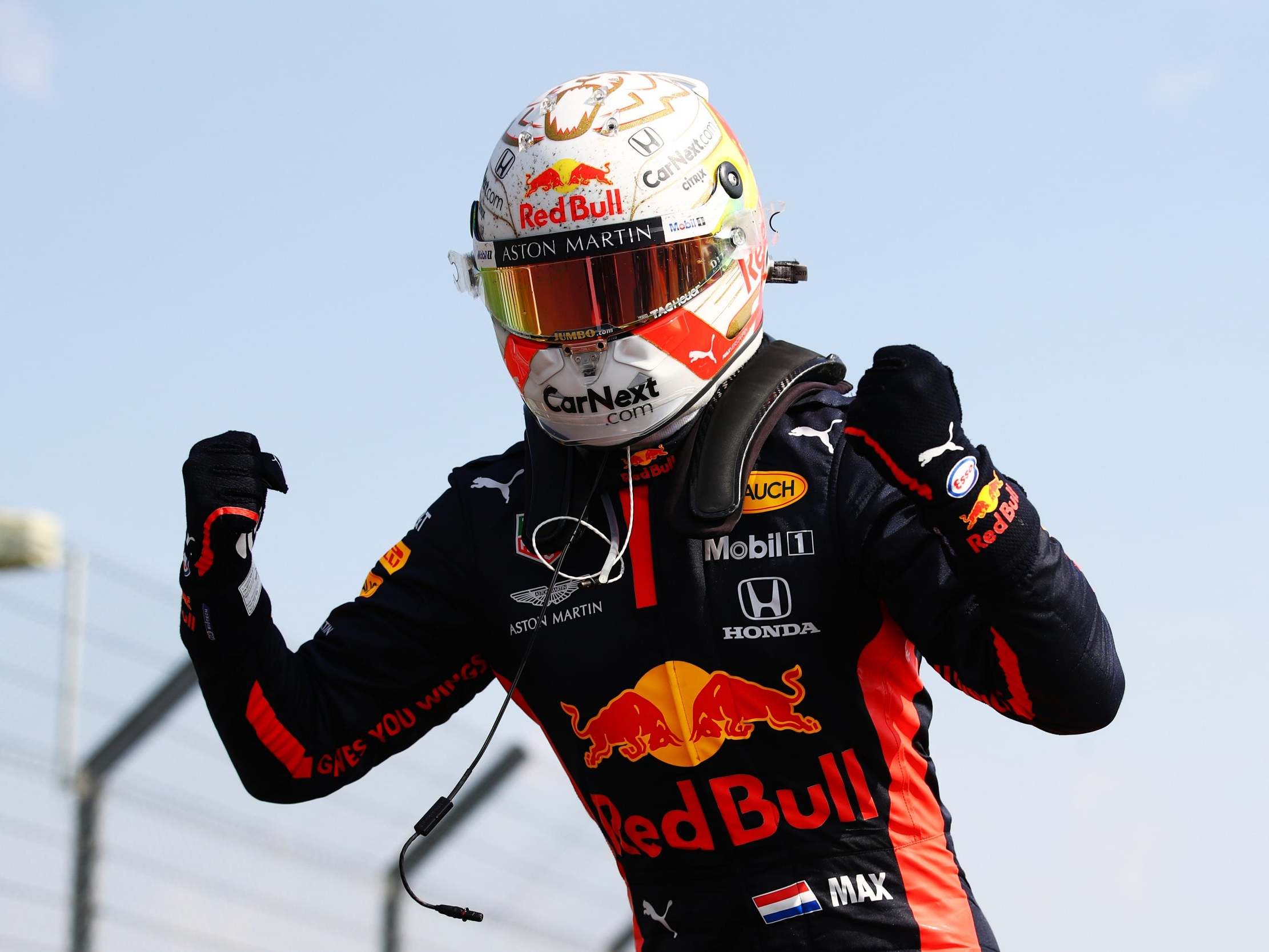 Max Verstappen celebrates winning F1's 70th Anniversary Grand Prix