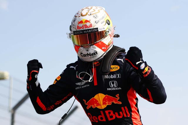 Max Verstappen celebrates winning F1's 70th Anniversary Grand Prix