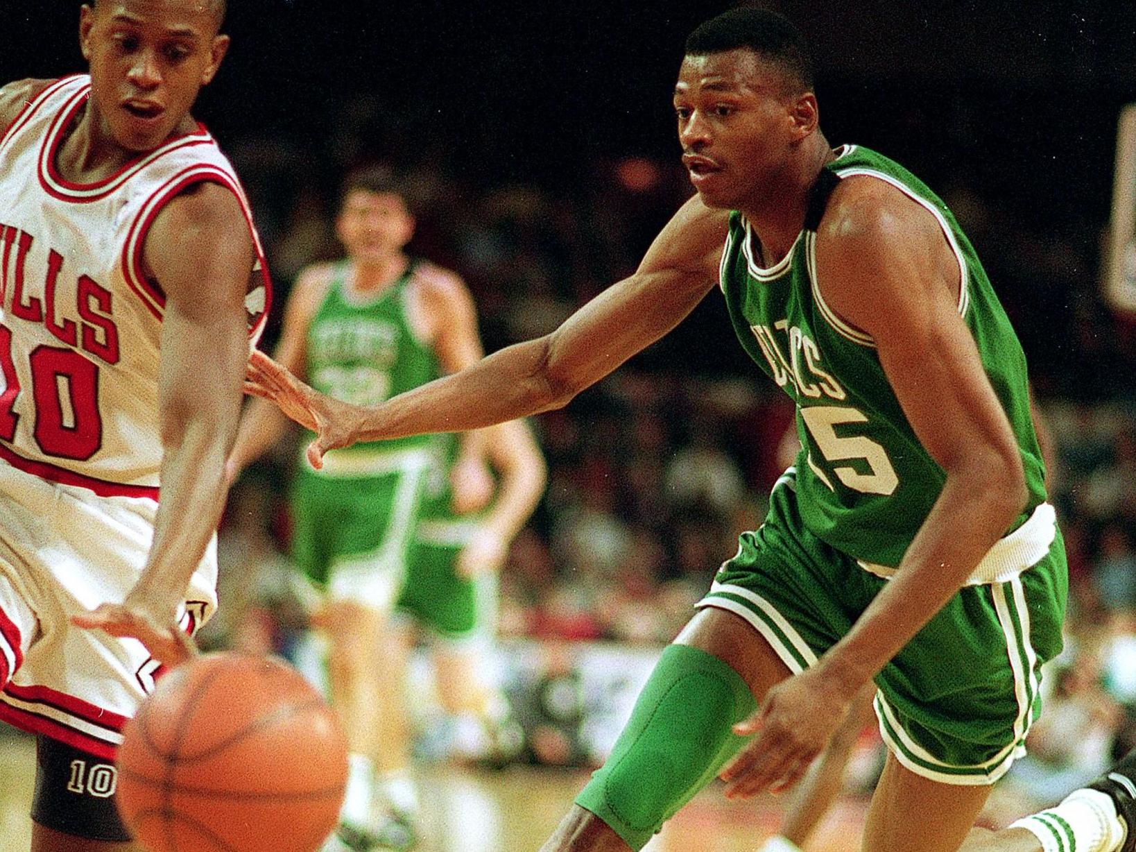 Reggie Lewis, a 27-year-old Boston Celtics star, collapsed at a practice before a playoff game in 1993 and later died