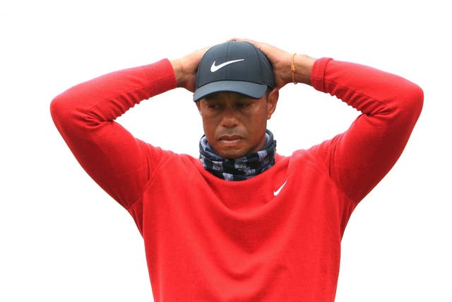 Tiger Woods reacts during his final round at the PGA Championship