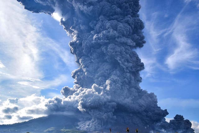 File photo of Mount Sinaberg erupting in June 2019