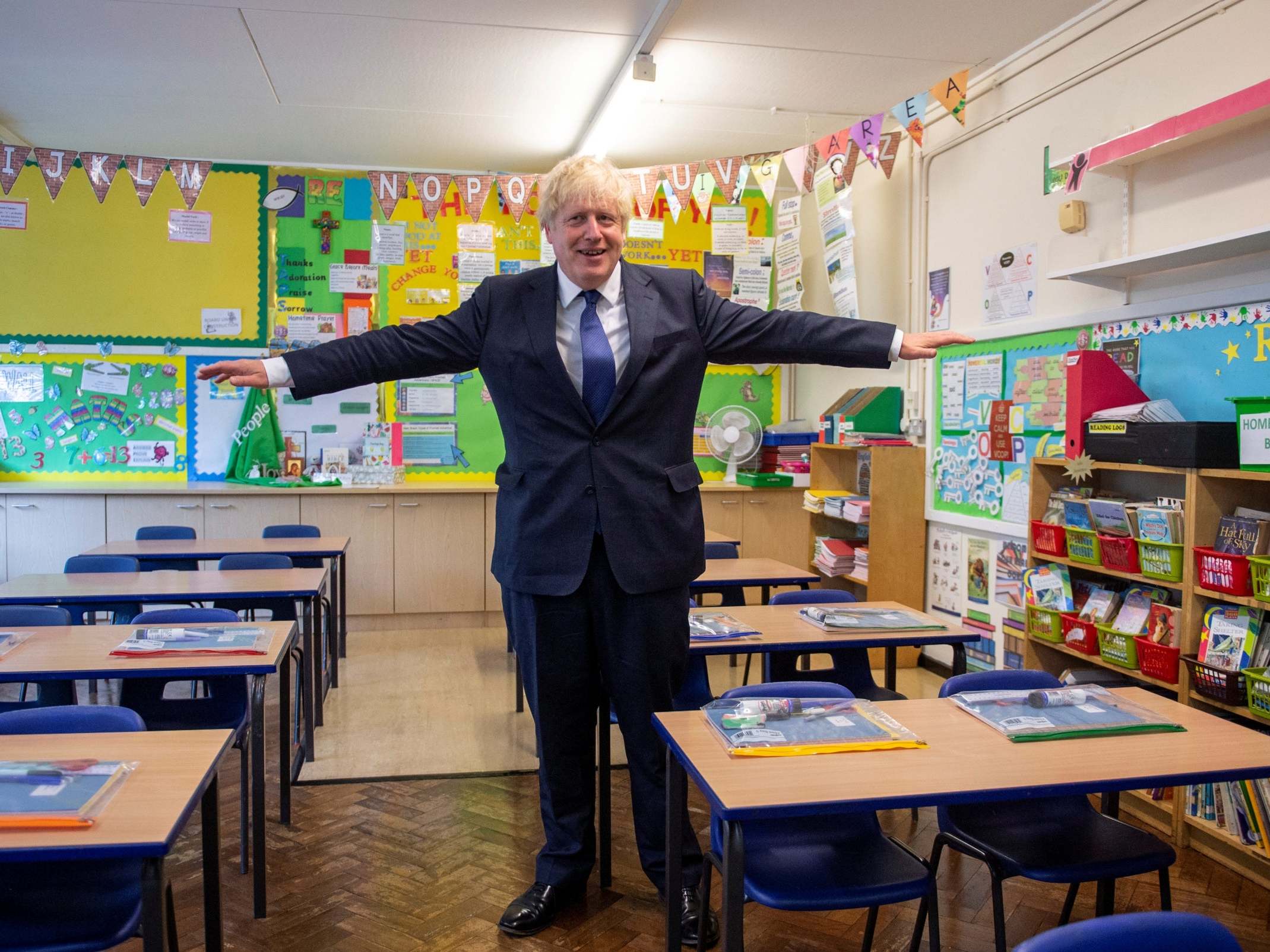 Boris Johnson visits St Joseph’s school in Upminster (Reuters)