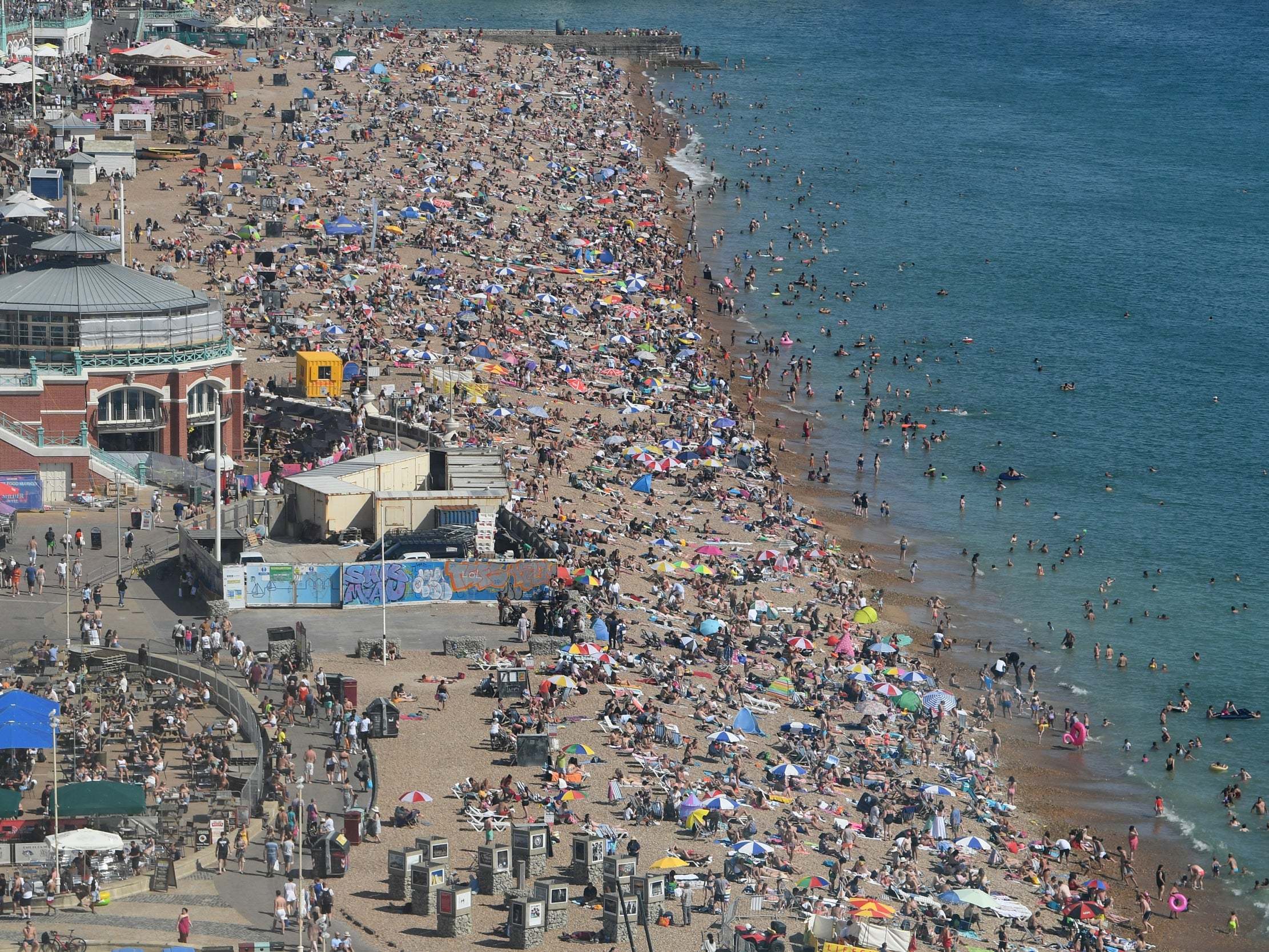 Aerial shot of Brighton beach on 7 August 2020