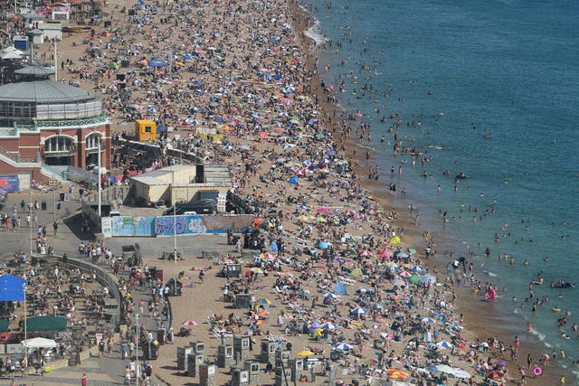 Aerial shot of Brighton beach on 7 August 2020