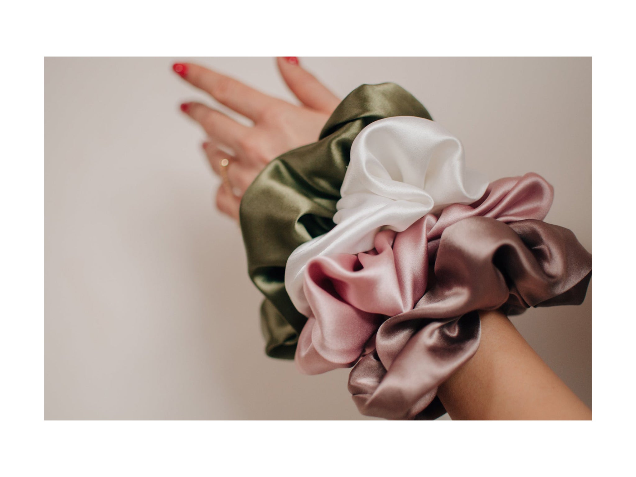 Lavish and oversized, these silk scrunchies are ideal for quickly tying your hair up