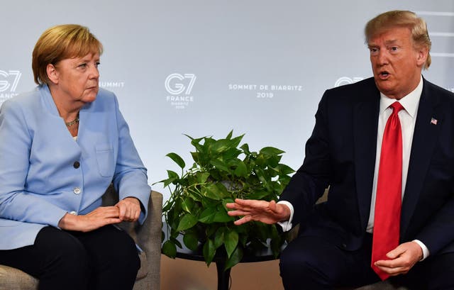 Donald Trump and Angela Merkel at the G7 in 2019