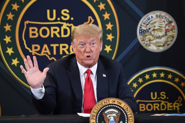 Donald Trump speaks at a US border patrol station in Arizona