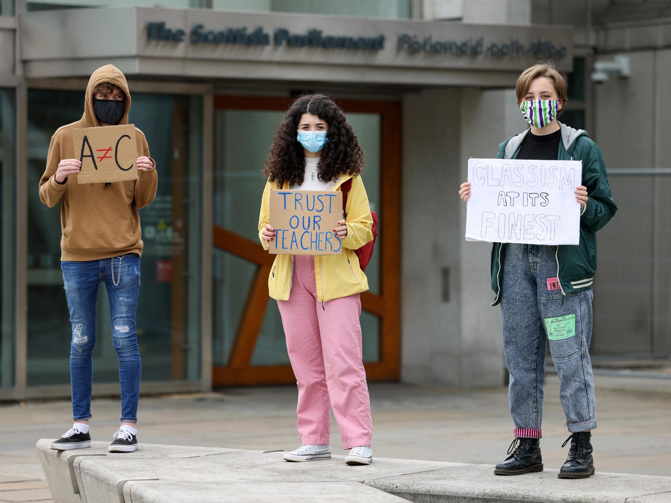 School students demonstrate outside the Scottish Parliament over last week’s downgrading of exam results